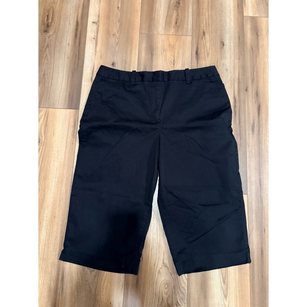 Talbots Pants Womens 12 Black Crop Capri Flat Front Cotton Blend Stretch
